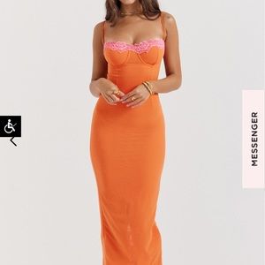 House of CB AIZA FLAME ORANGE MAXI DRESS